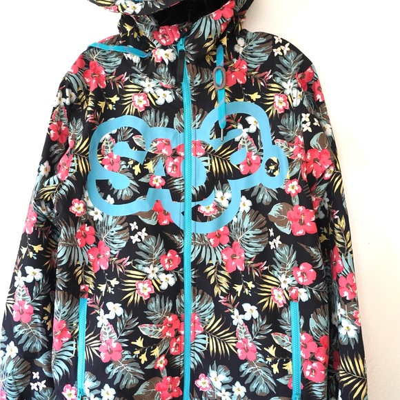 Saga Outerwear Floral Flower Jacket Hooded Soft-Shell Windbreaker Large Logo M - Picture 2 of 12